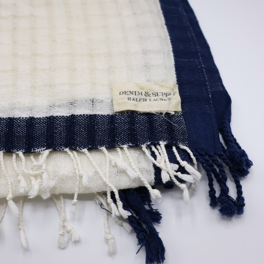 Denim & Supply Scarf Unisex Gauze Fringe Tassel Cream Navy India